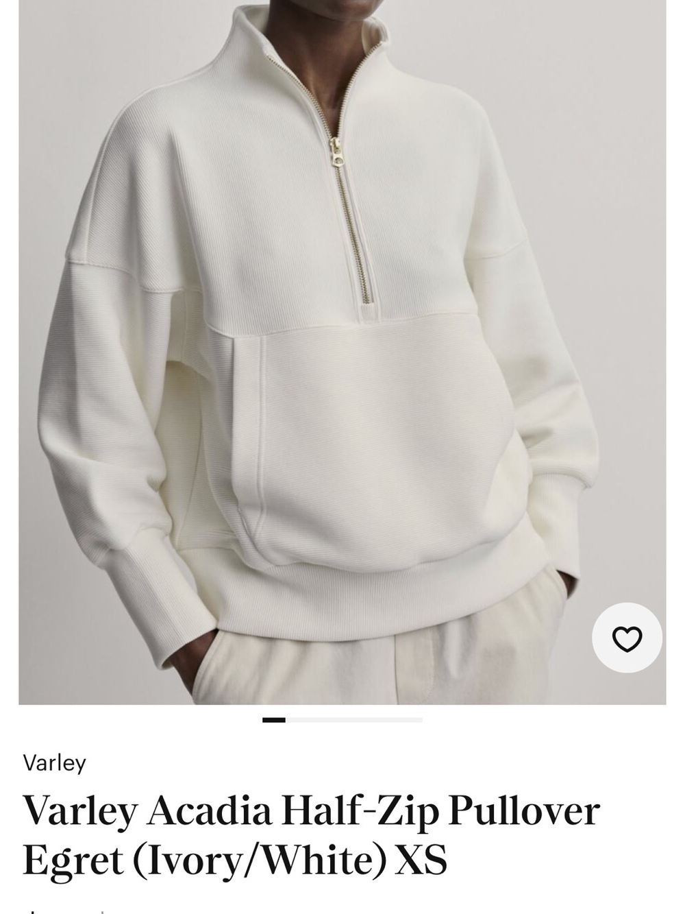 Varley Acadia Half-Zip Pullover in Egret (Ivory/White) Size-XS